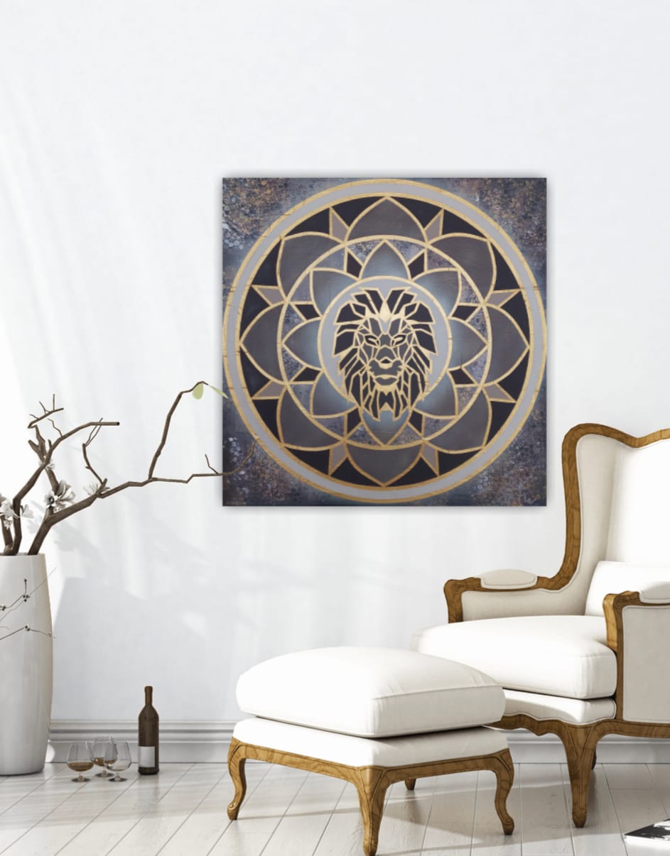 Löwenmandala - Unikat - Acryl Original SeFu - 60x60